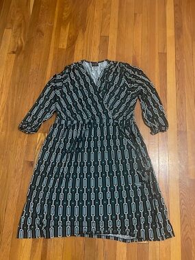 Lane Bryant Black and Teal Geometric Wrap Midi Dress